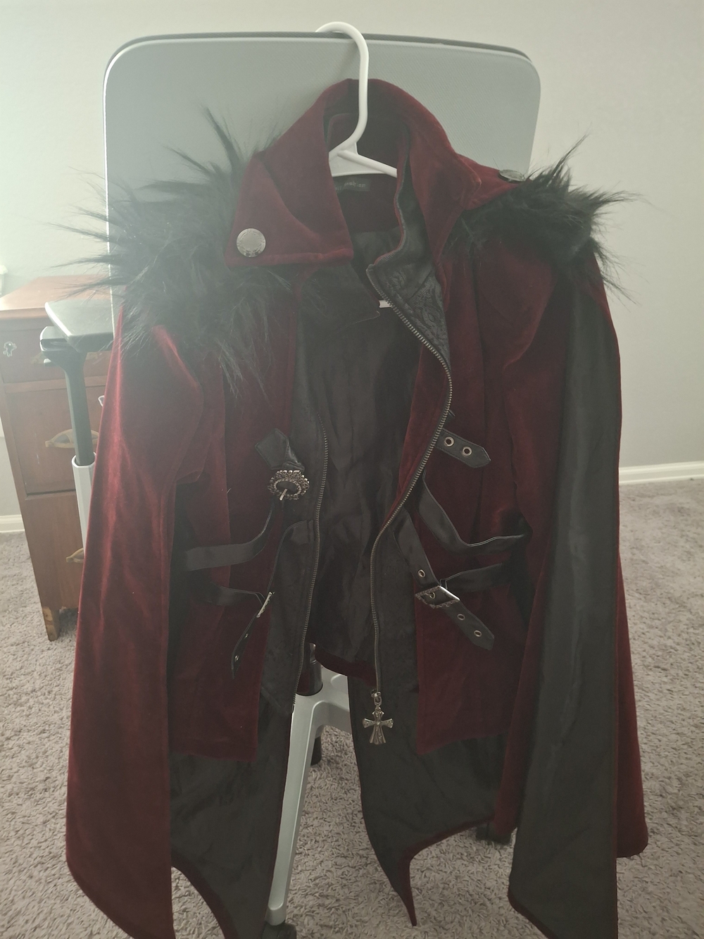 Velvet Red Hooded Cape with Faux Fur Trim